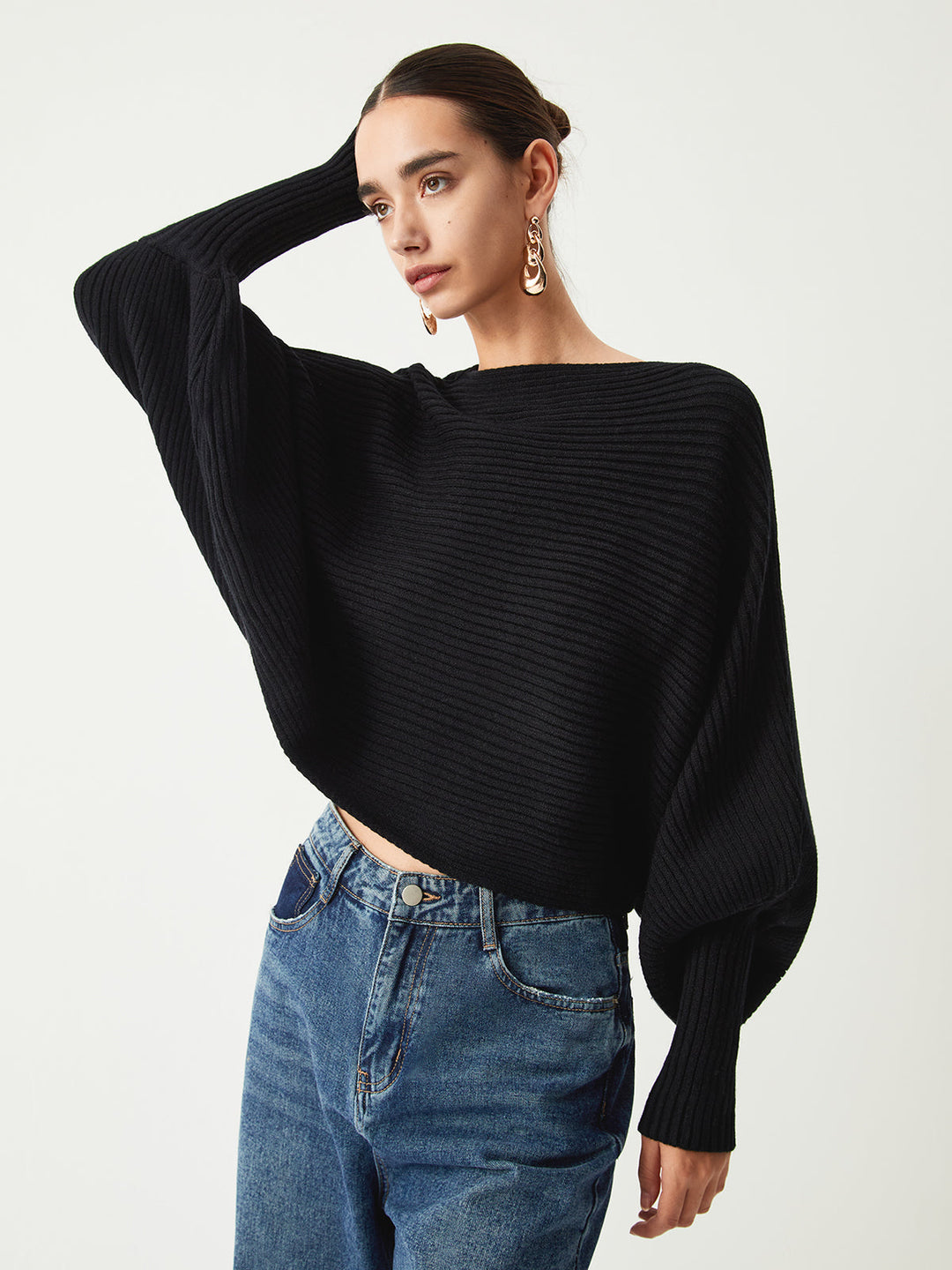 EB | Rippstrick Batwing Pullover Weich und Stilvoll Entspannte Eleganz