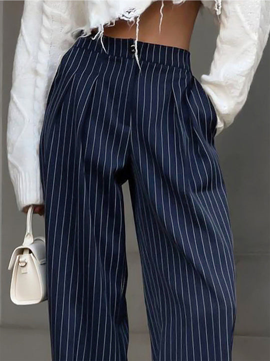 EB | Elegante Nadelstreifen-Faltenhose mit Weitem Bein