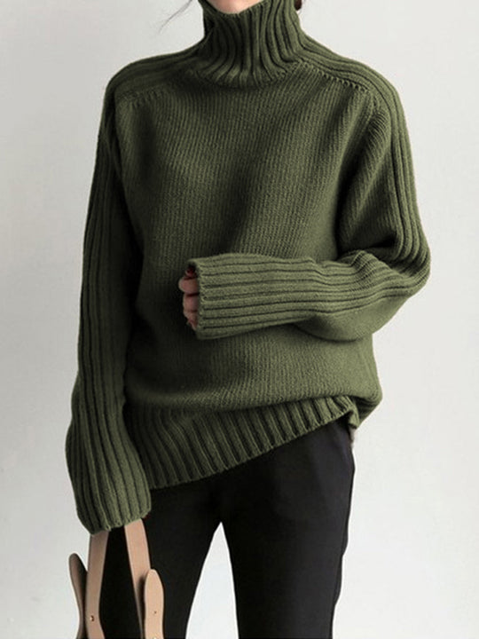 EB | Pullover - Damen Herbst Hoher Hals Strickpullover