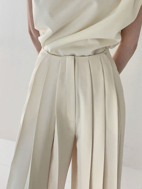 EB | Elegante Plissierte High Waist Hose mit Weitem Bein