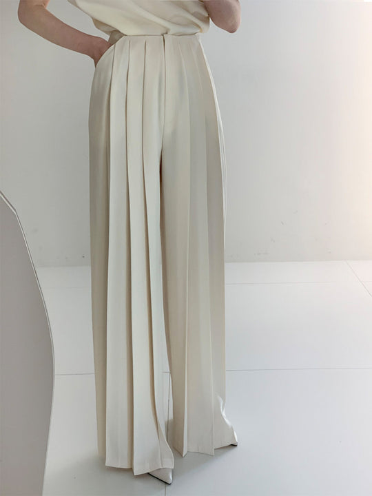 EB | Elegante Plissierte High Waist Hose mit Weitem Bein