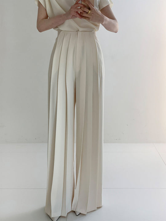 EB | Elegante Plissierte High Waist Hose mit Weitem Bein