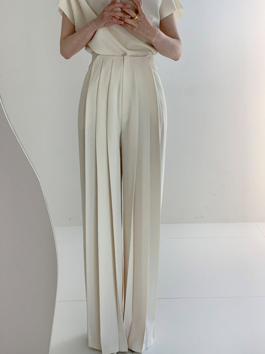 EB | Elegante Plissierte High Waist Hose mit Weitem Bein