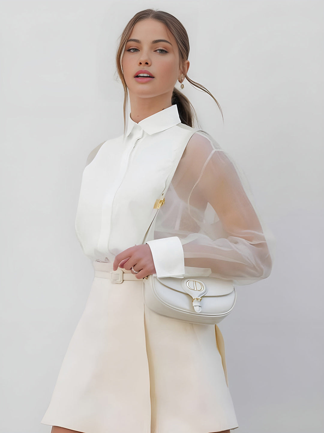 EB | Semi Transparente Puffärmel Organza Bluse