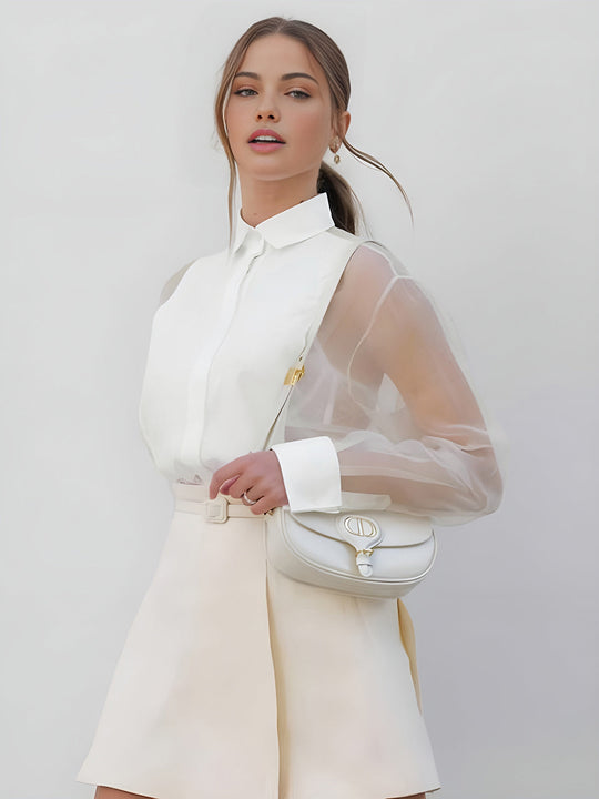 EB | Semi Transparente Puffärmel Organza Bluse