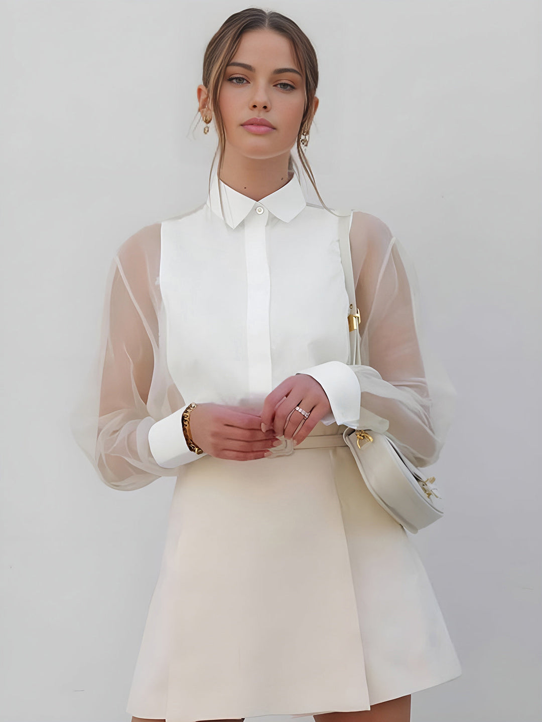 EB | Semi Transparente Puffärmel Organza Bluse