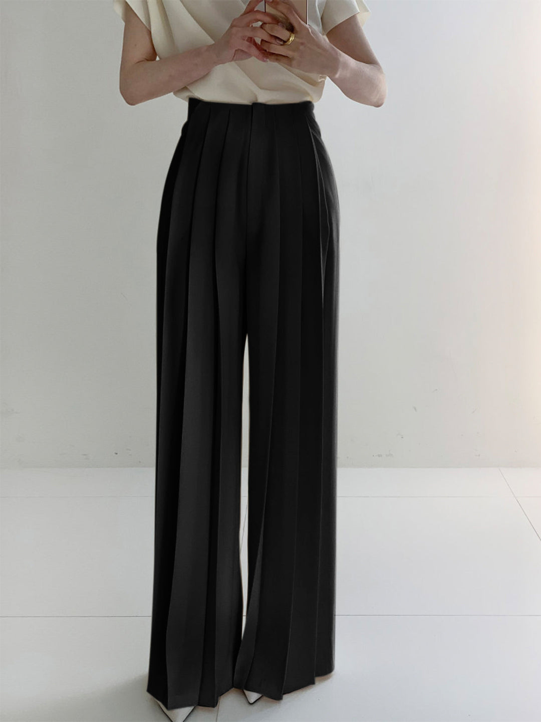 EB | Elegante Plissierte High Waist Hose mit Weitem Bein