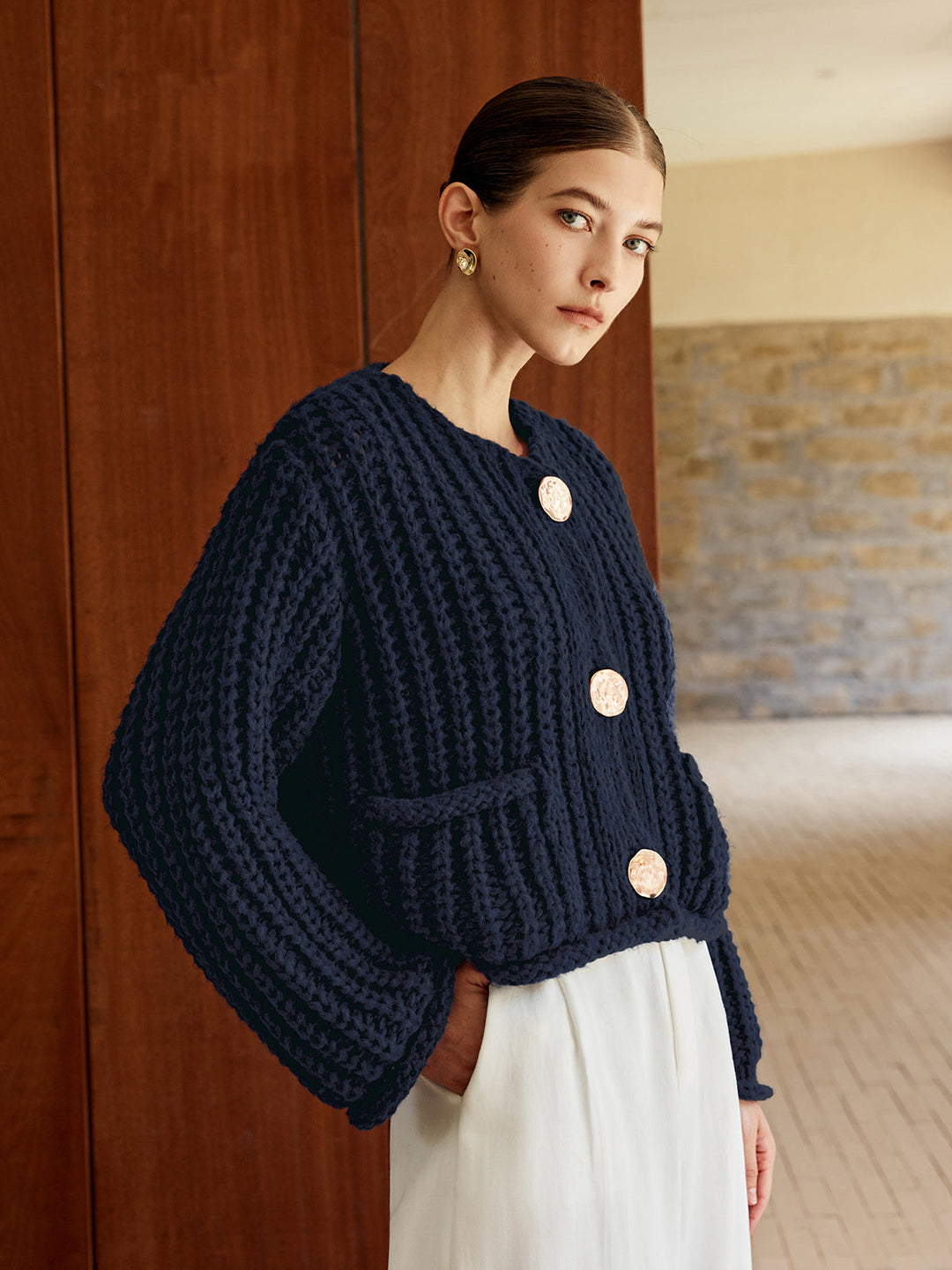 EB | Chunky Strickcardigan Große Knöpfe Elegante und Lässige Passform