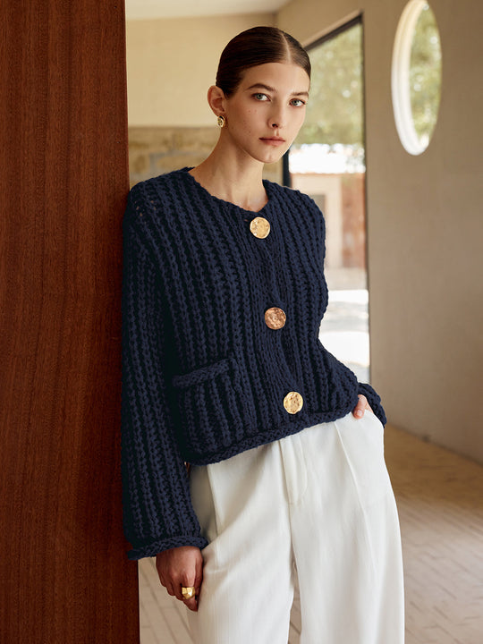 EB | Chunky Strickcardigan Große Knöpfe Elegante und Lässige Passform