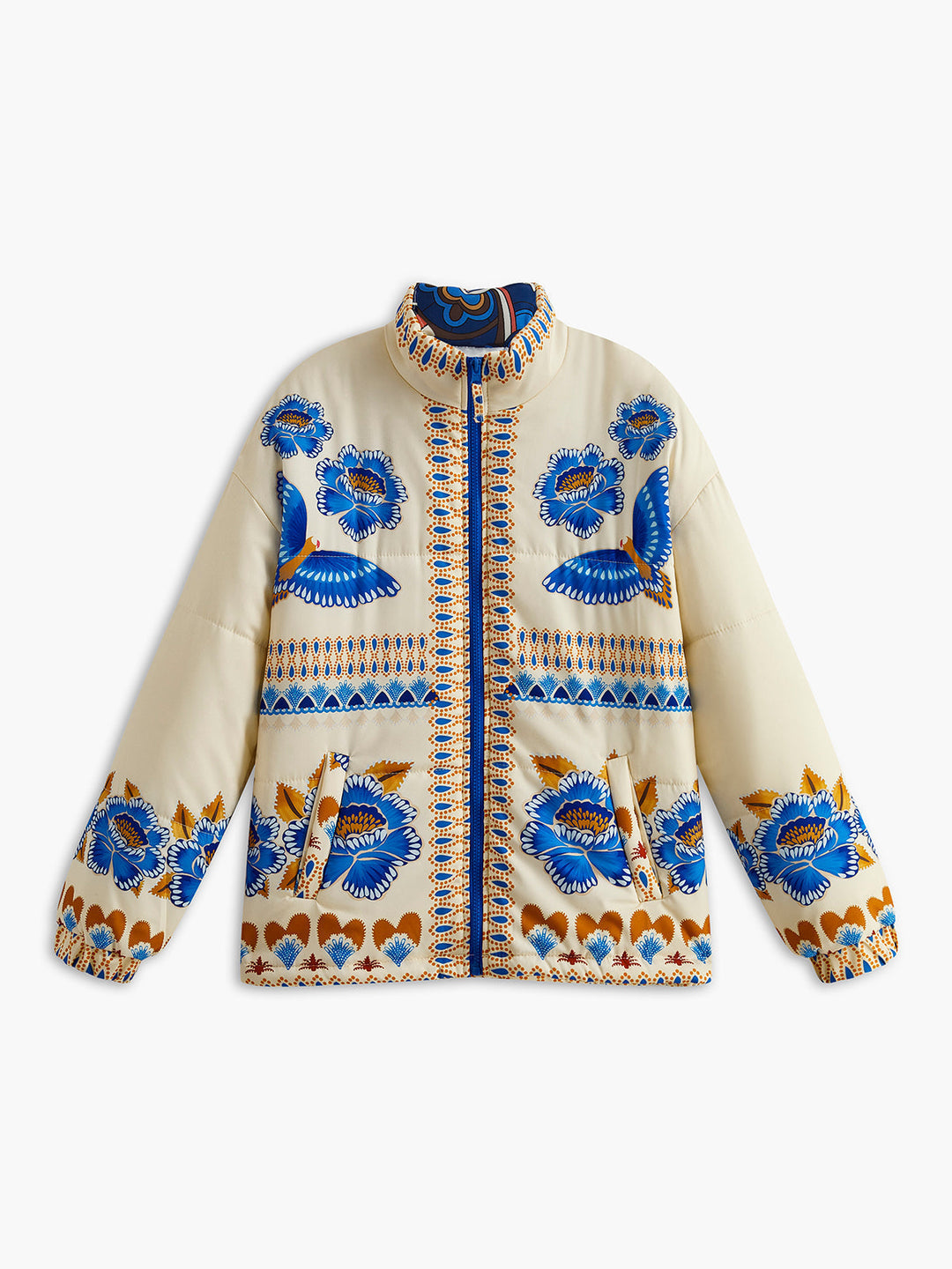 EB | Bohemian Winterjacke mit Druck und Reißverschluss