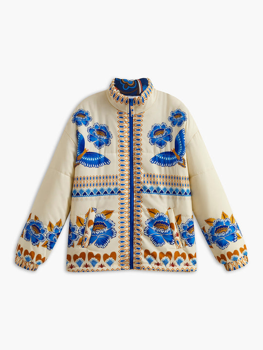 EB | Bohemian Winterjacke mit Druck und Reißverschluss