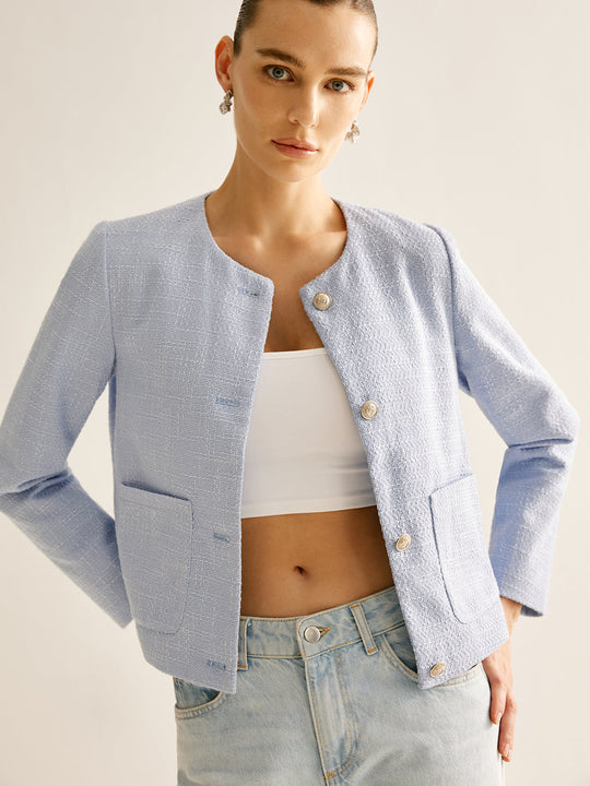 EB | Bouclejacke mit Knöpfen Kurzer Schnitt Elegant und Strukturiert