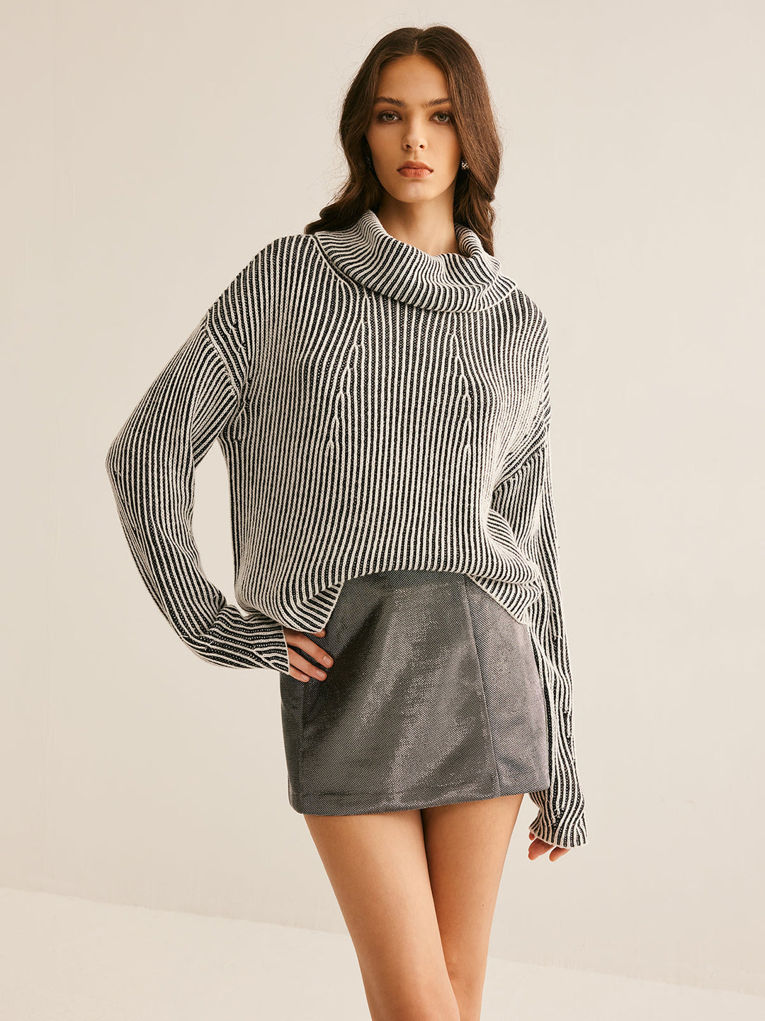 EB | Strickpullover Gestreiftes Design und Kragen Zeitlose Mode