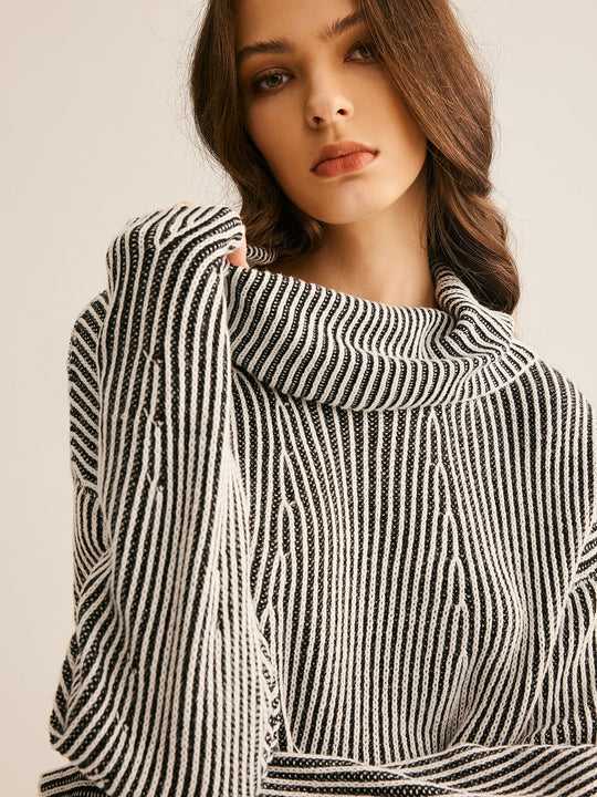 EB | Strickpullover Gestreiftes Design und Kragen Zeitlose Mode