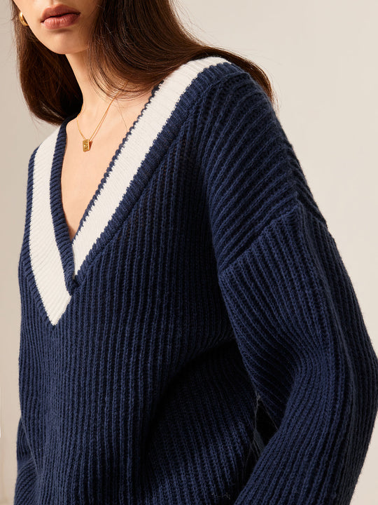 EB | Off-shoulder Strickbluse Komfortabel und Stilvoll V-ausschnitt Detail