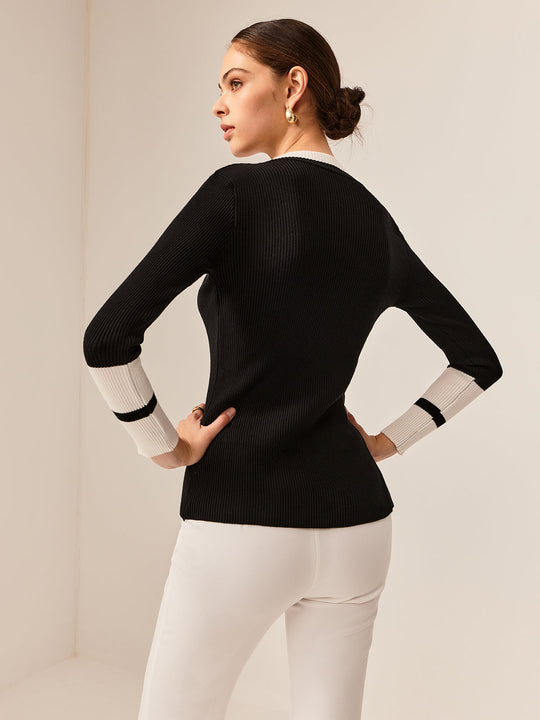 EB | Rippstrickbluse Kontrastelemente Modern und Elegant