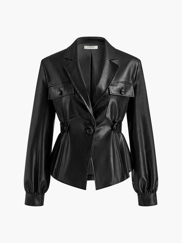 EB | Gürtelte Kunstlederjacke
