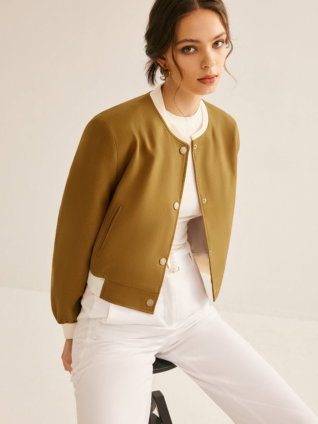 EB | Crew Neck Kontrastbesatz Knopfjacke
