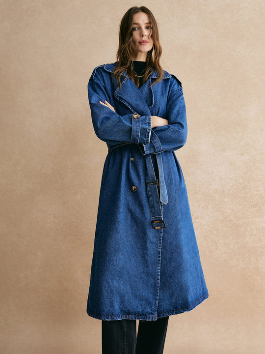 EB | Übergröße Denim Trenchcoat Trendig, Lässig & Zeitlos