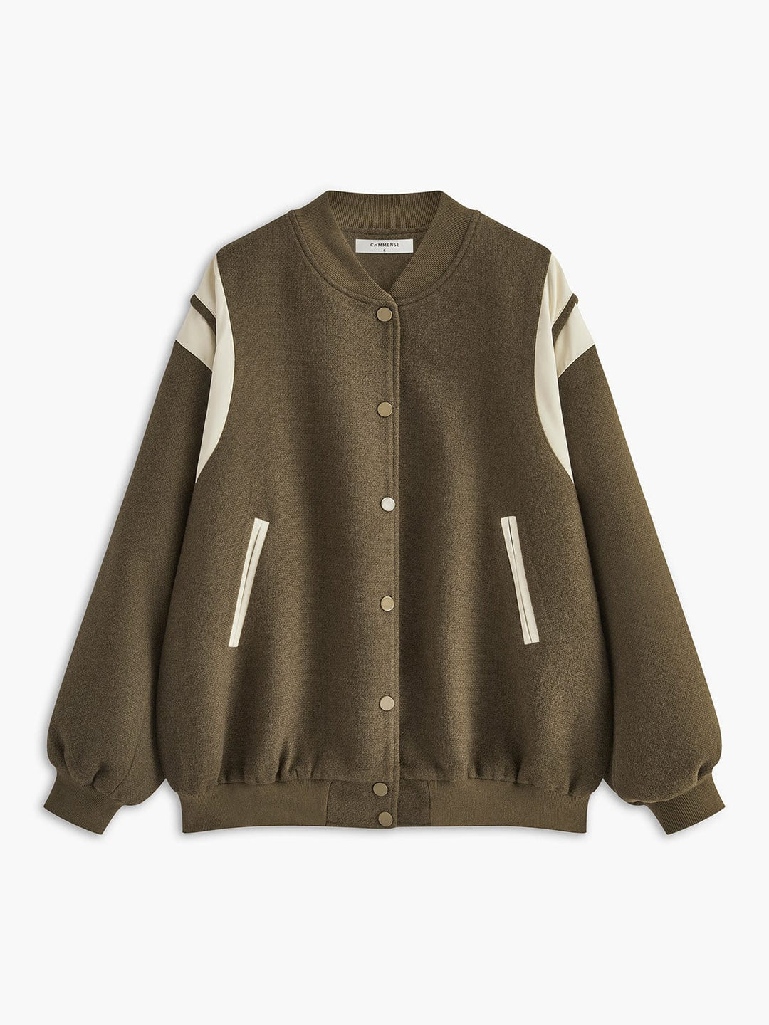 EB | Lässige Varsity Jacke Im Retro Stil mit Gestreiften Ärmeldetails und Gerippten Bündchen