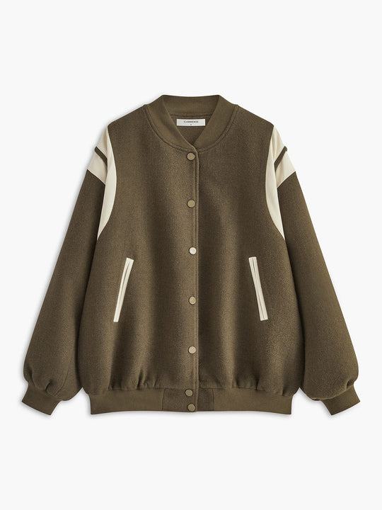 EB | Lässige Varsity Jacke Im Retro Stil mit Gestreiften Ärmeldetails und Gerippten Bündchen