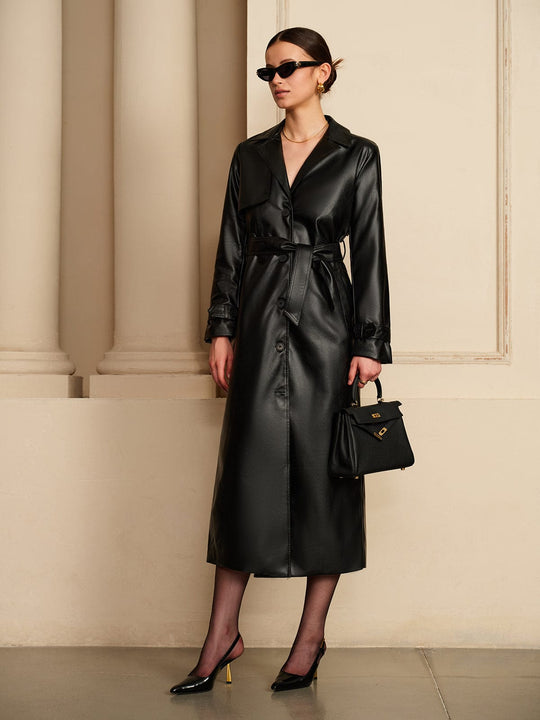 EB | Eleganter Leder Trenchcoat Luxus Trifft Auf Zeitlose Eleganz