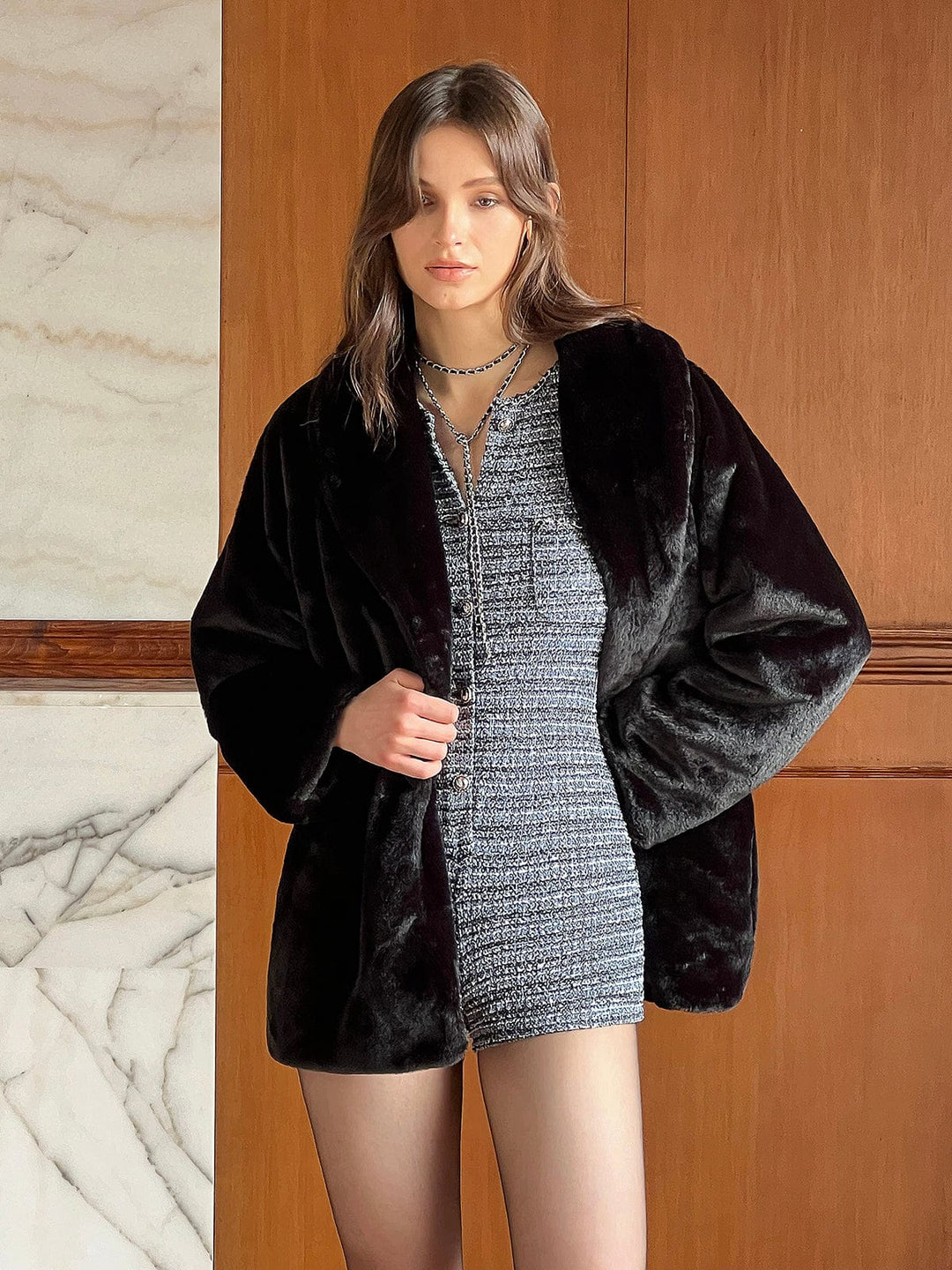 EB | Lange Kunstfelljacke Eleganz für Den Winter