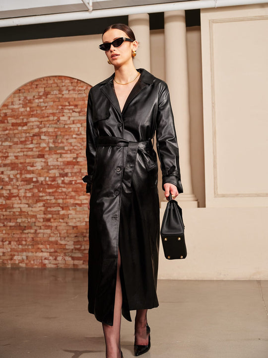 EB | Eleganter Leder Trenchcoat Luxus Trifft Auf Zeitlose Eleganz