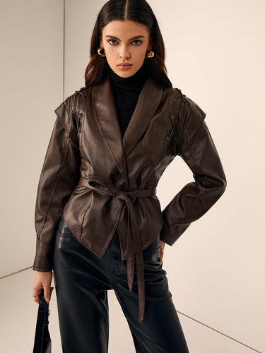 EB | Taillierter Lederblazer mit Gürtel Elegant & Modern
