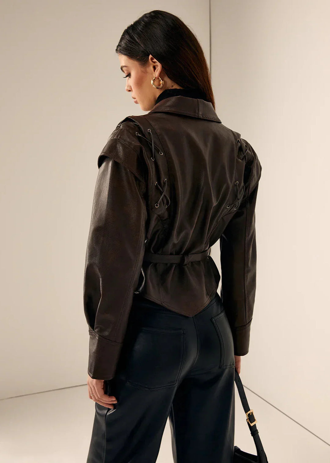 EB | Leder Wickeljacke mit Gürtel