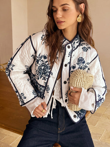 EB | Couture Boheme Gedruckter Reißverschluss Lockerer Mantel Reguläre Passform Essentiell