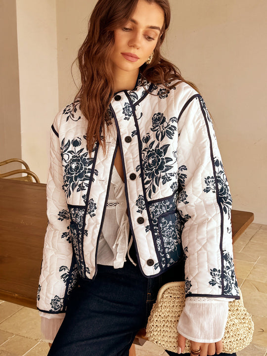 EB | Couture Boheme Gedruckter Reißverschluss Lockerer Mantel Reguläre Passform Essentiell