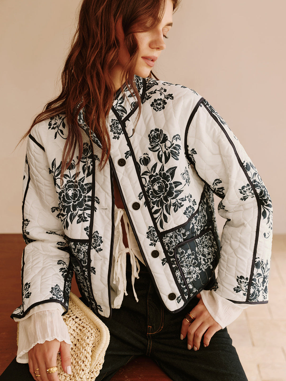 EB | Couture Boheme Gedruckter Reißverschluss Lockerer Mantel Reguläre Passform Essentiell