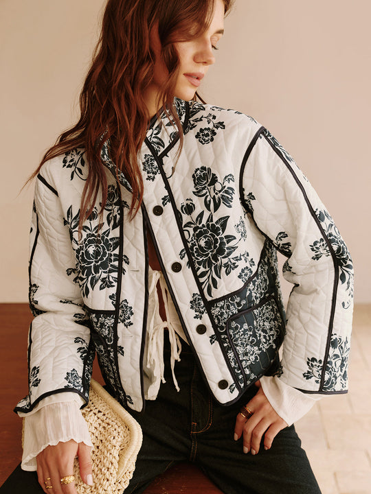 EB | Couture Boheme Gedruckter Reißverschluss Lockerer Mantel Reguläre Passform Essentiell