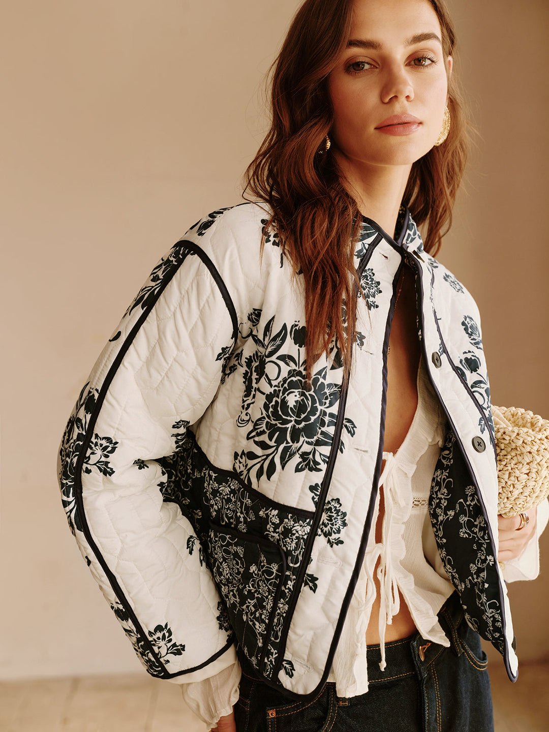 EB | Couture Boheme Gedruckter Reißverschluss Lockerer Mantel Reguläre Passform Essentiell