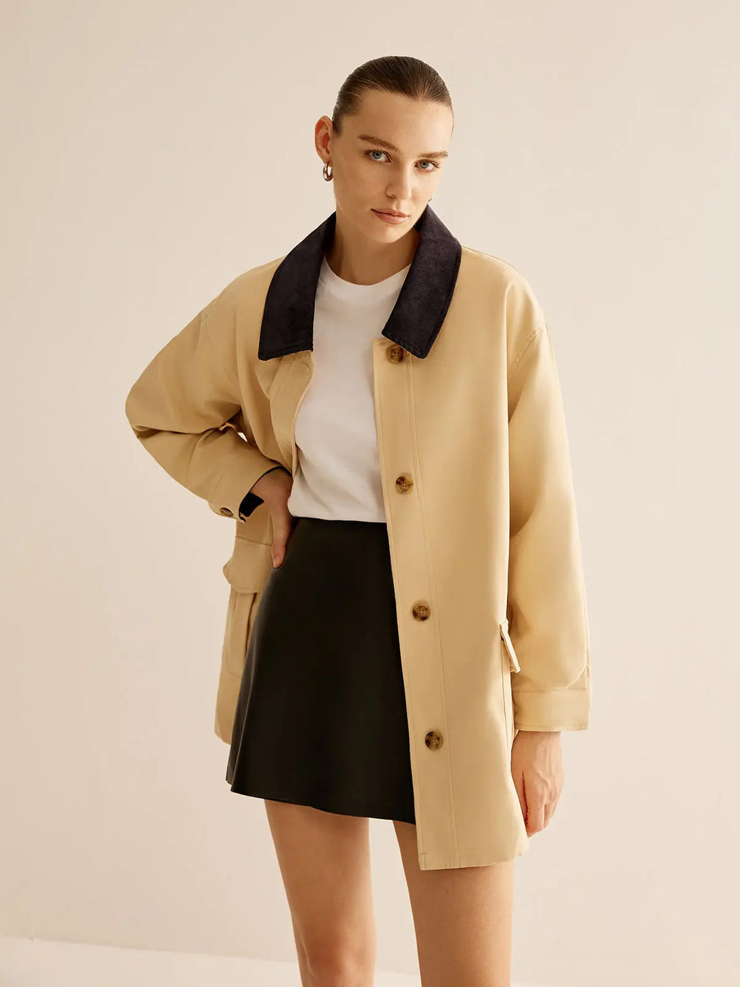 EB | Baumwolljacke mit Kontrastkragen und Knöpfen