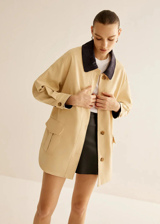 EB | Inspirierter Kontrastkragen Baumwolljacke