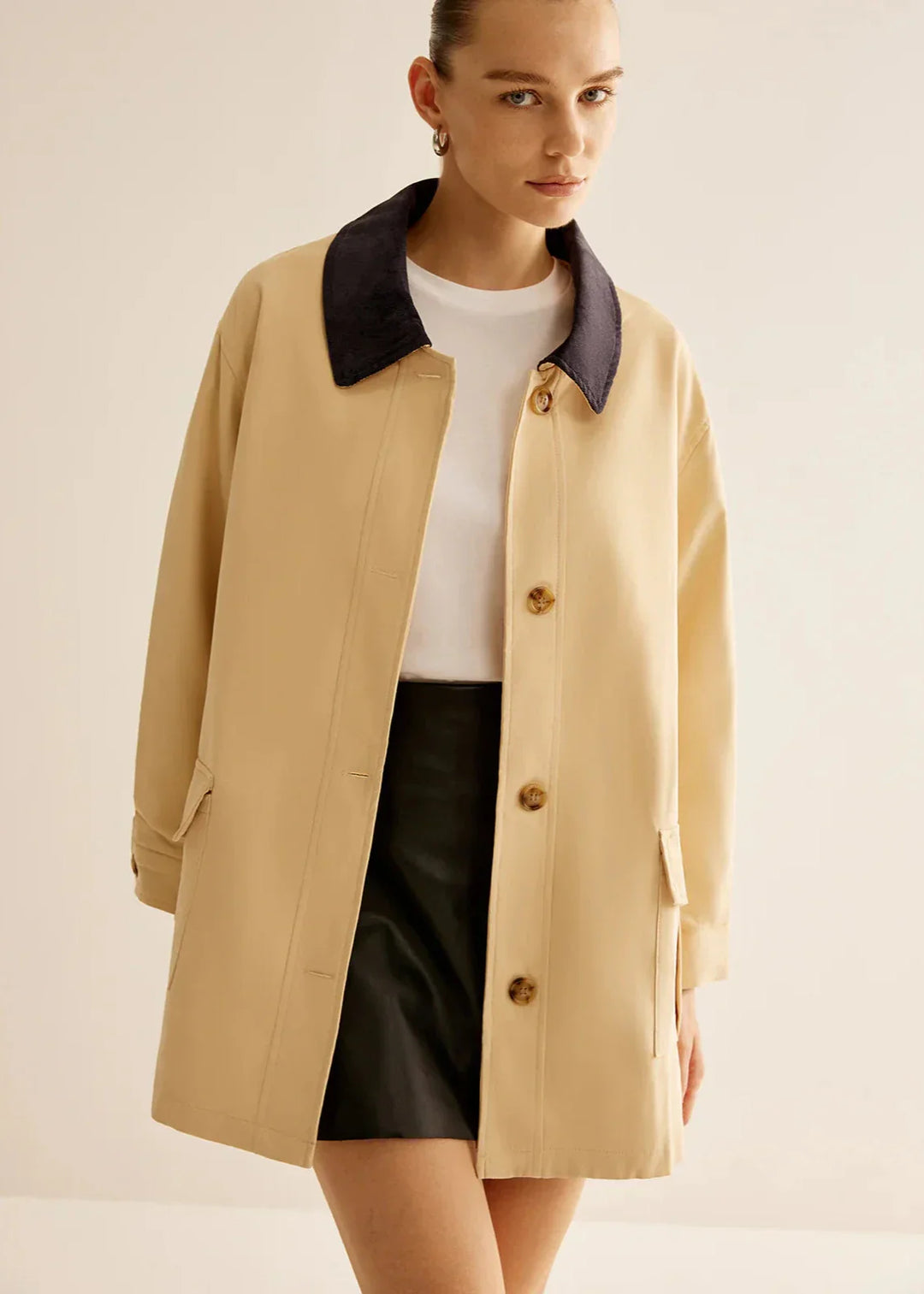 EB | Inspirierter Kontrastkragen Baumwolljacke