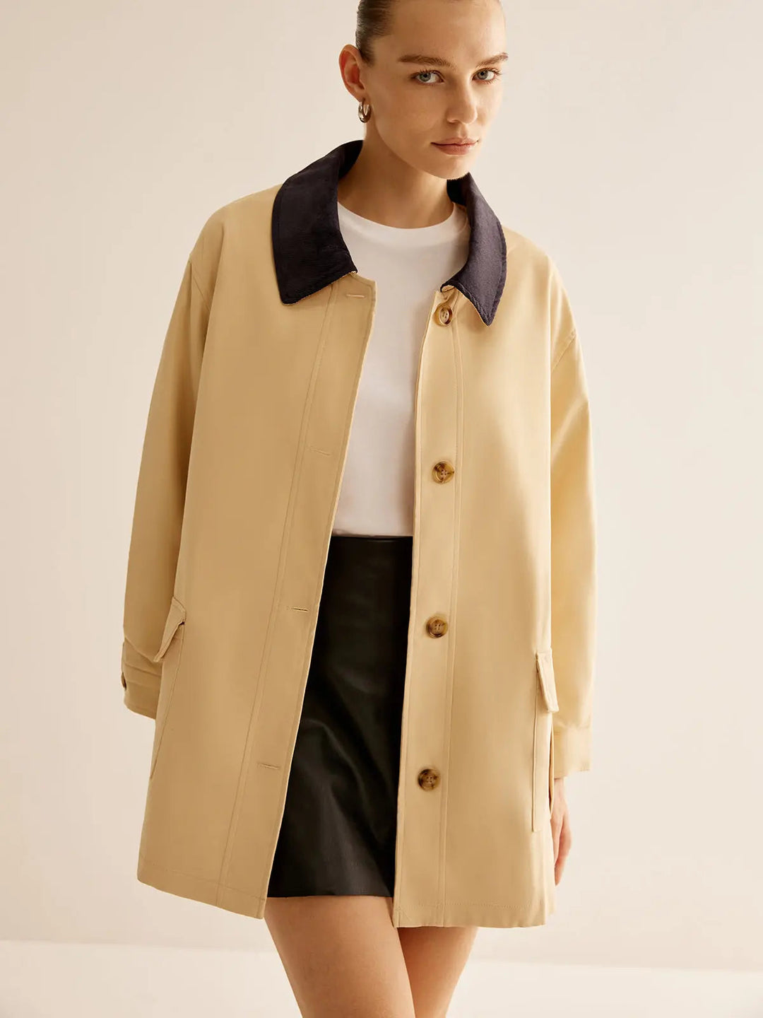 EB | Baumwolljacke mit Kontrastkragen und Knöpfen