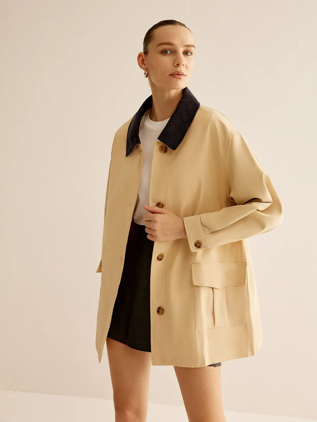 EB | Baumwolljacke mit Kontrastkragen und Knöpfen