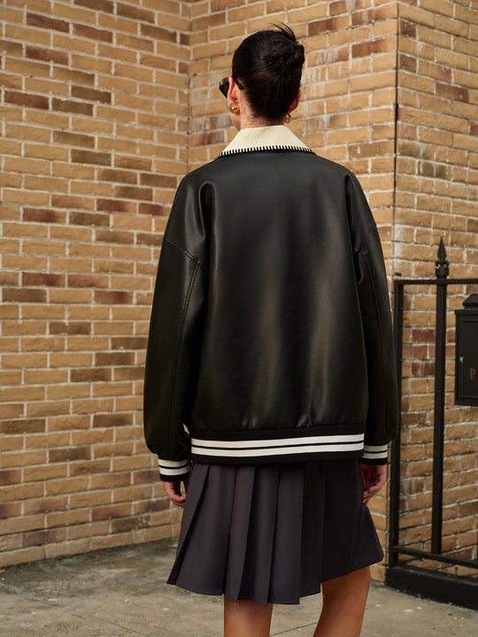 EB | Kragen PU-Leder Bomberjacke