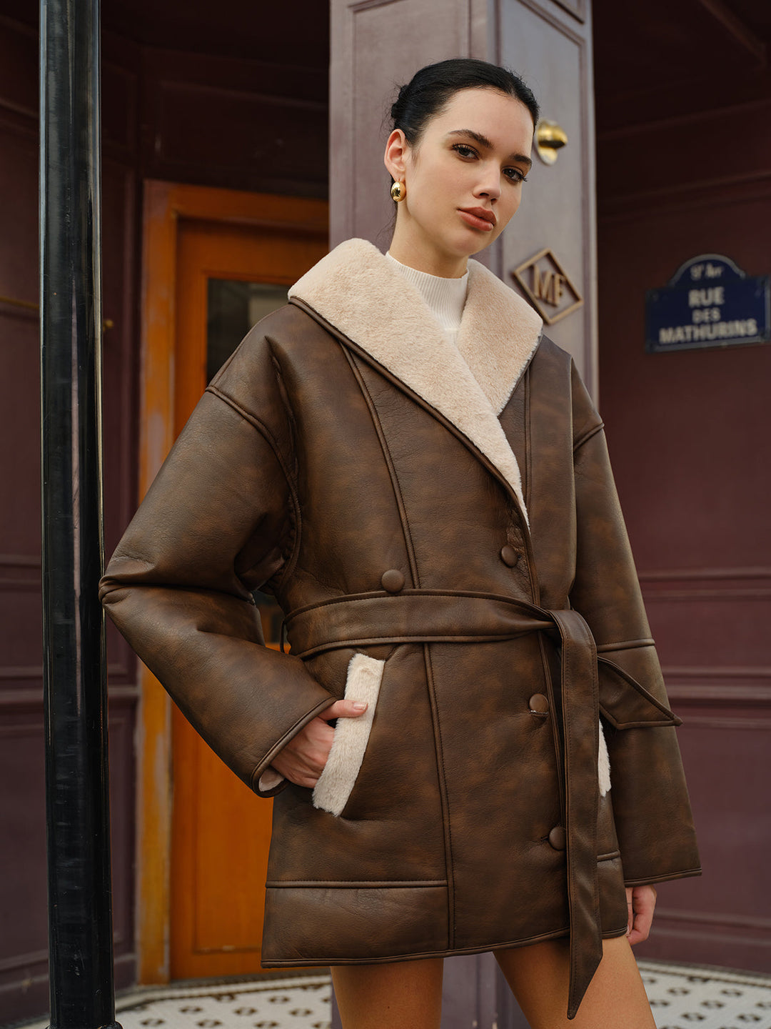 EB | Gürteltier Faux-Leder Fleece-Jacke