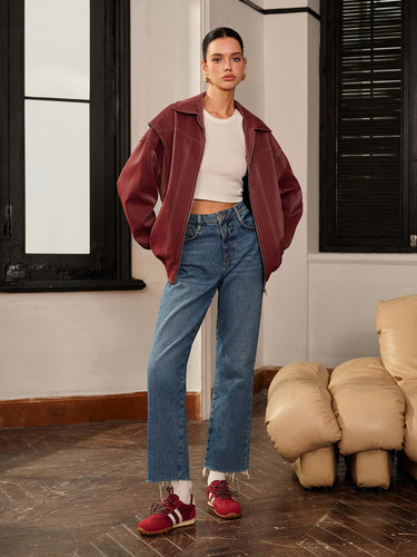 EB | Bordeauxrote Jacke mit Sportivem Akzent
