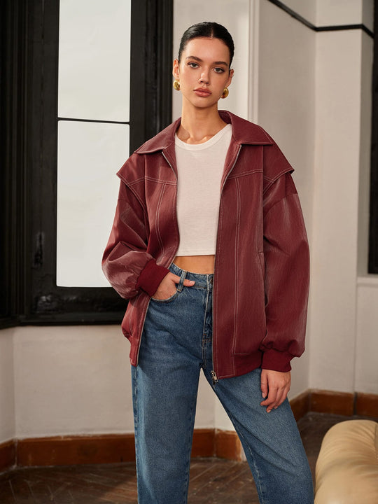 EB | Bordeauxrote Jacke mit Sportivem Akzent