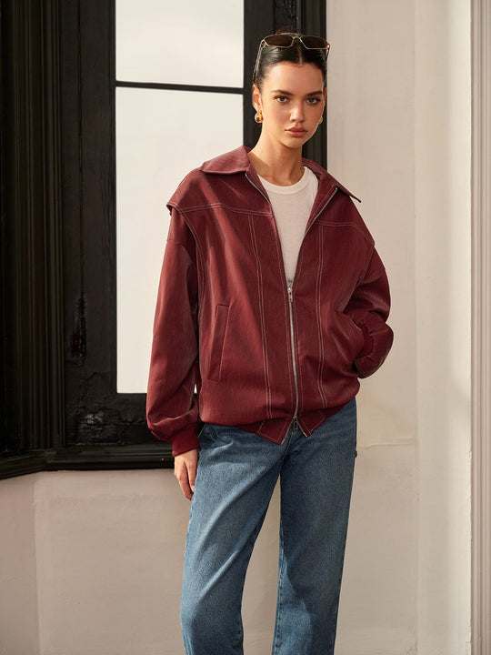 EB | Bordeauxrote Jacke mit Sportivem Akzent