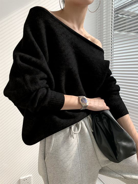 EB | Off-shoulder Strickpullover Weiche Wollmischung Zertifizierte Eleganz