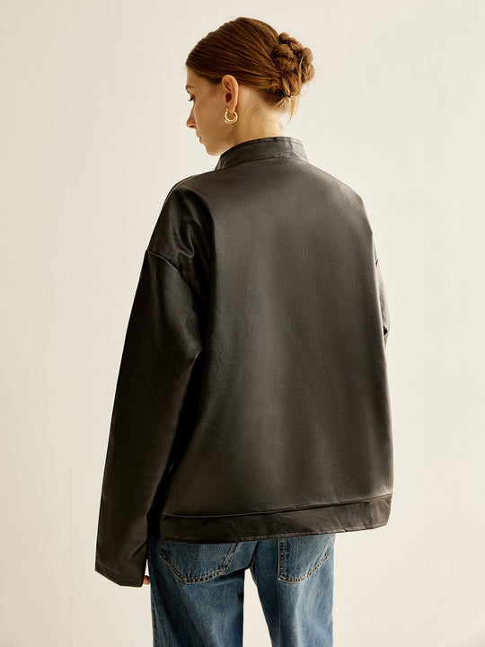 EB | Schwarze Lederjacke mit Kontraststreifen