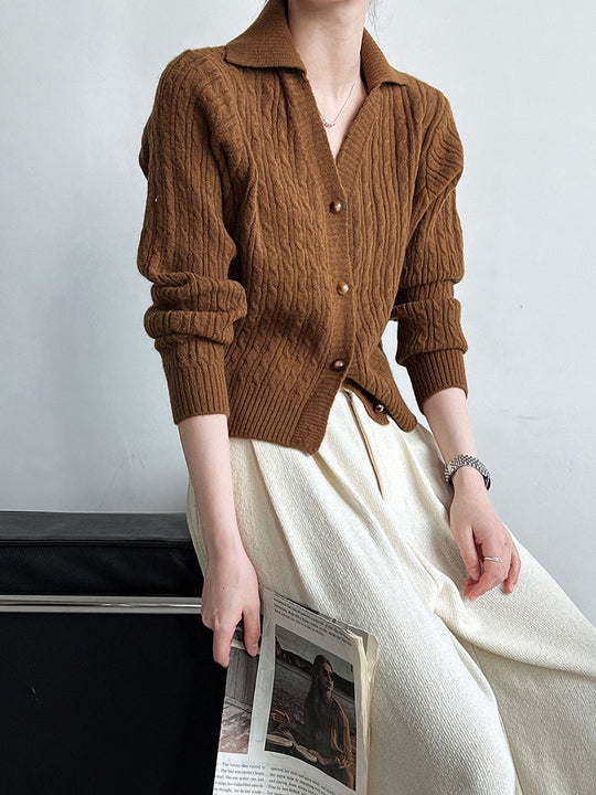 EB | Rippstrickcardigan mit Kragen V-ausschnitt Klassisch und Warm