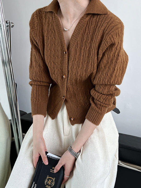 EB | Rippstrickcardigan mit Kragen V-ausschnitt Klassisch und Warm
