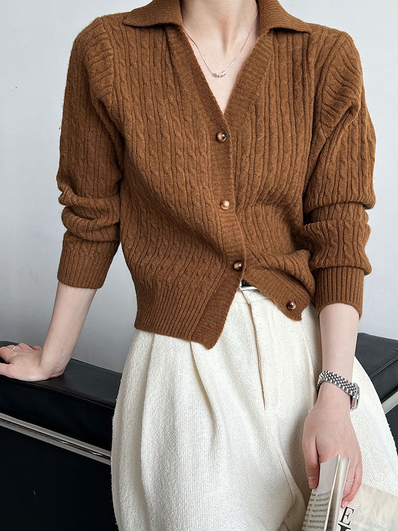 EB | Rippstrickcardigan mit Kragen V-ausschnitt Klassisch und Warm